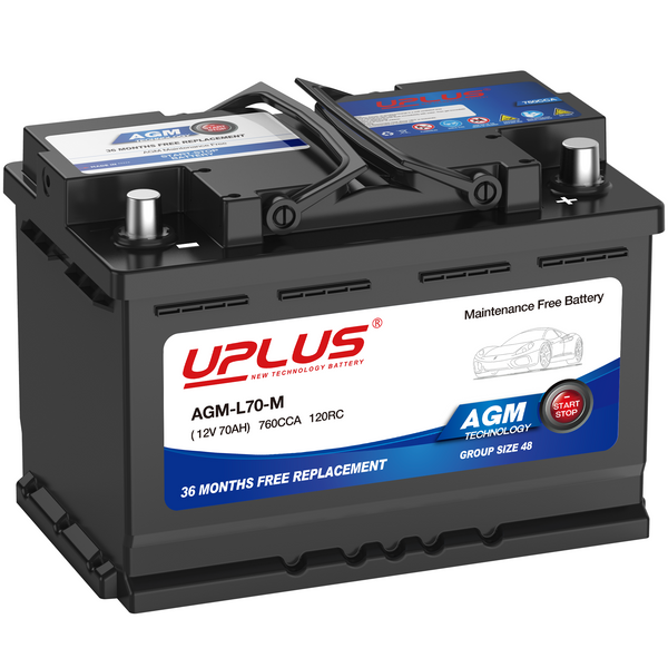 UPLUS H6 L3 BCI Group 48 Car/Automotive Premium AGM Maintenance Free Battery, 760CCA, 80RC [12V 70Ah]