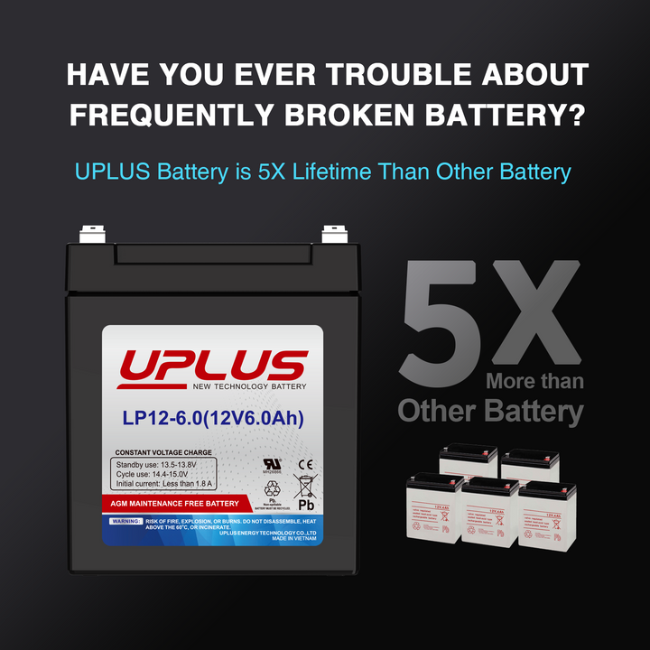 UPLUS 12V 6Ah Rechargeable AGM Battery 1-2