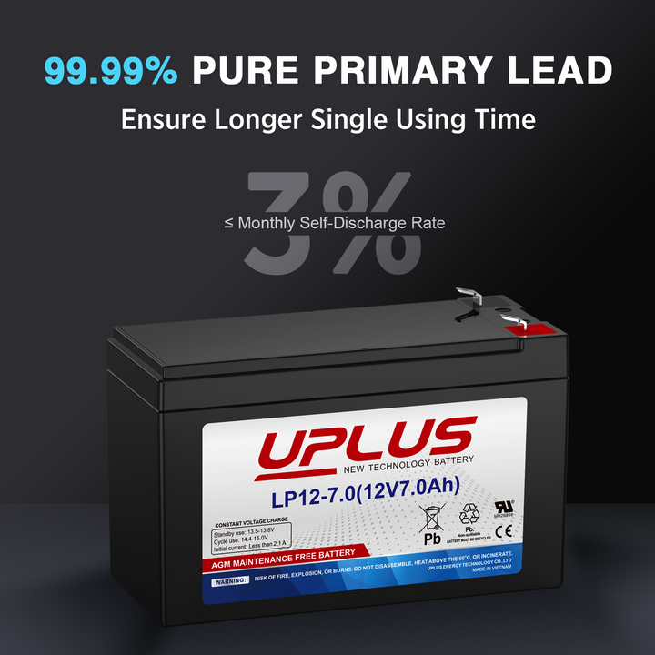 UPLUS 12V 7Ah Rechargeable AGM Battery LP12-7