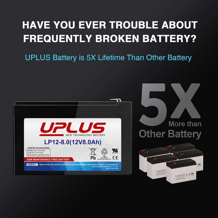UPLUS 12V 8Ah Rechargeable AGM Battery 1-3
