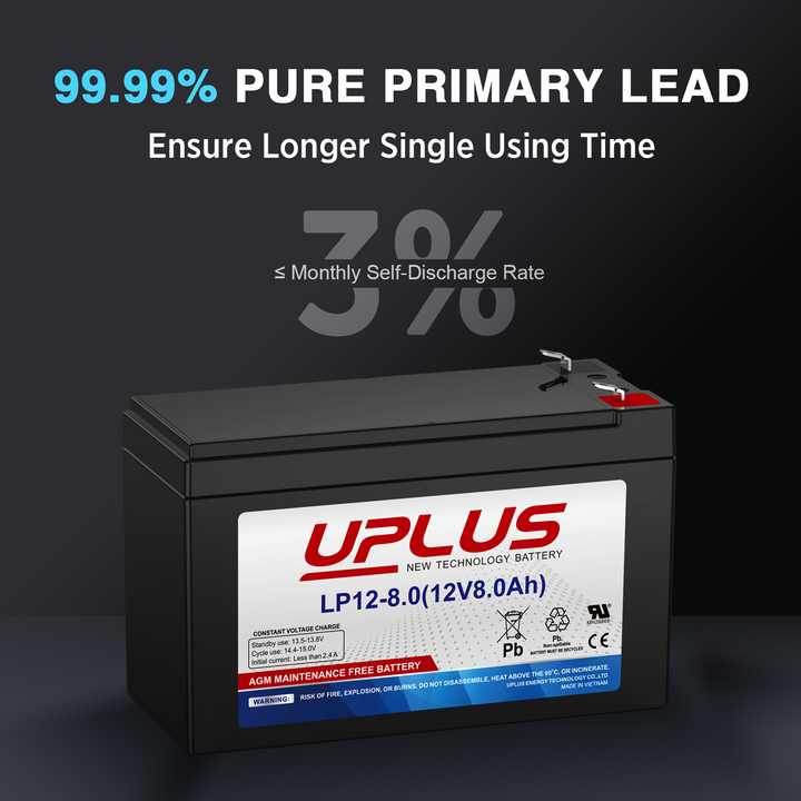 UPLUS 12V 8Ah Rechargeable AGM Battery 1