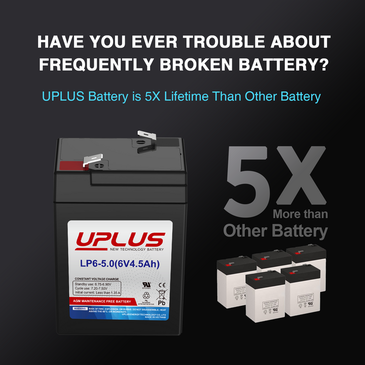 UPLUS 6V 4.5Ah Rechargeable AGM Battery 1-2