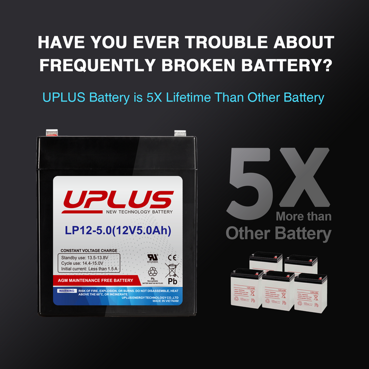 UPLUS 6V 5Ah Rechargeable AGM Battery 1-2